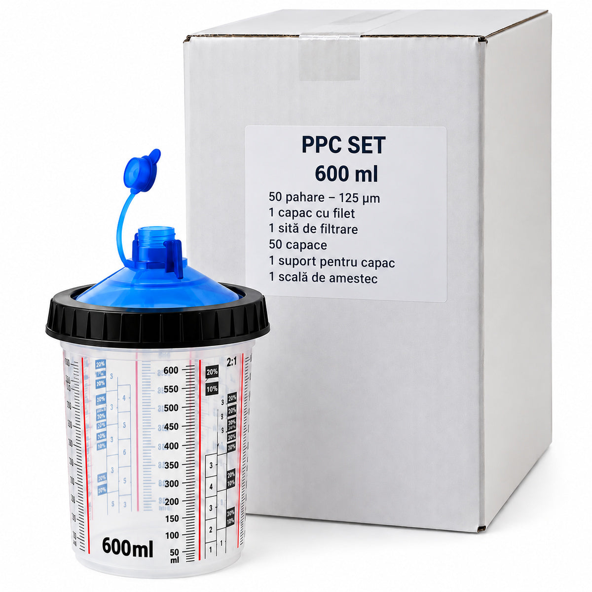 Set 50 Pahare Amestec Vopsea tip PPS, 600ml, Filtru 125my
